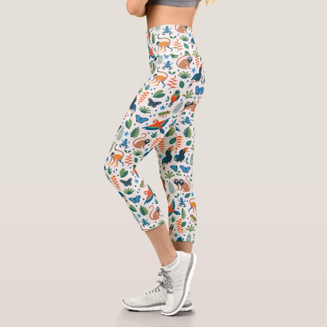 Rainforest Animal Pattern Capri Leggings (Left)