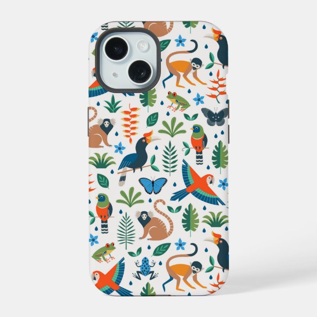 Rainforest Animal Pattern iPhone 15 Case (Back)