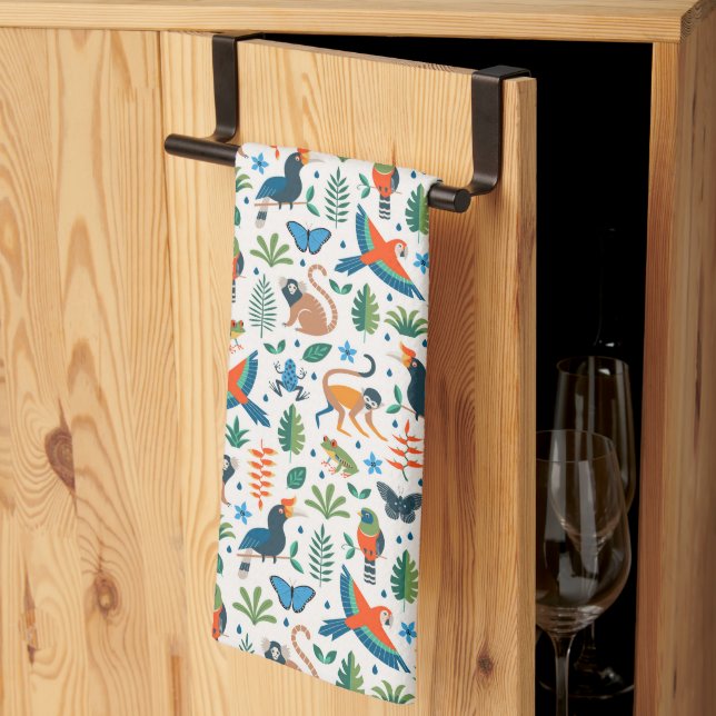Rainforest Animal Pattern Tea Towel (Thirds Fold)