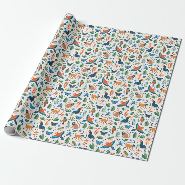 Rainforest Animal Pattern Wrapping Paper (Unrolled)