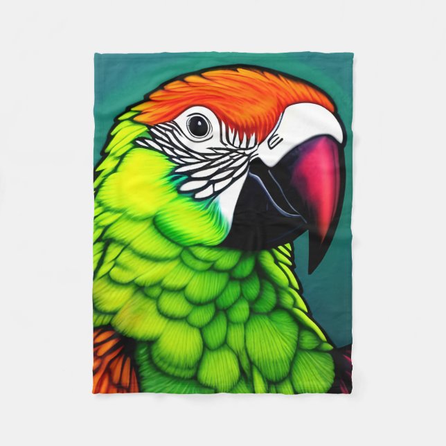 Rainforest Beauty:  Exotic Wild Parrot Fleece Blanket (Front)
