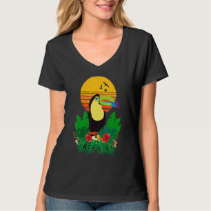 Rainforest Bird Tropical Animal Flowers Retro Touc T-Shirt