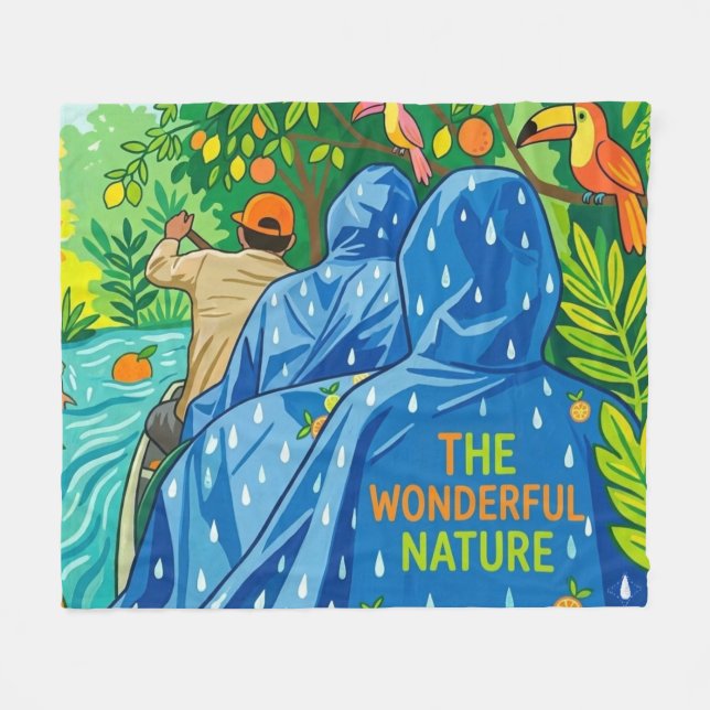 Rainforest Boat Tour Illustration Fleece Blanket (Front (Horizontal))