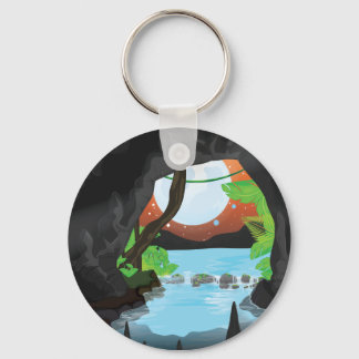 Rainforest Cave cartoon landscape Key Ring