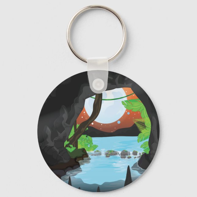 Rainforest Cave cartoon landscape Key Ring (Front)
