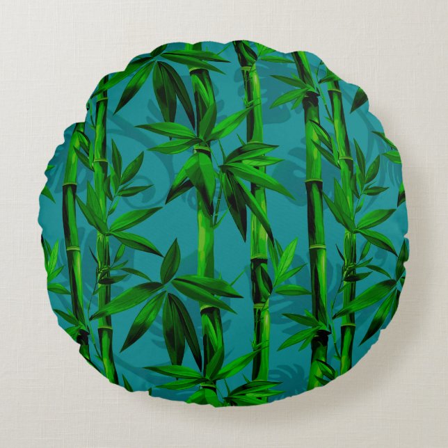 Rainforest Dreams Tropical Bamboo Forest Round Cushion (Front)