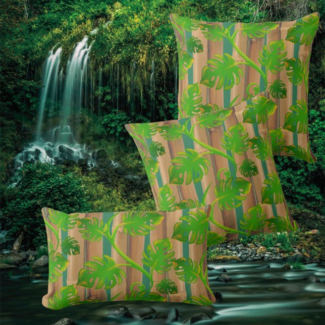 Rainforest Dreams Tropical Philodendron Bamboo Cushion (Tropical dreaming)