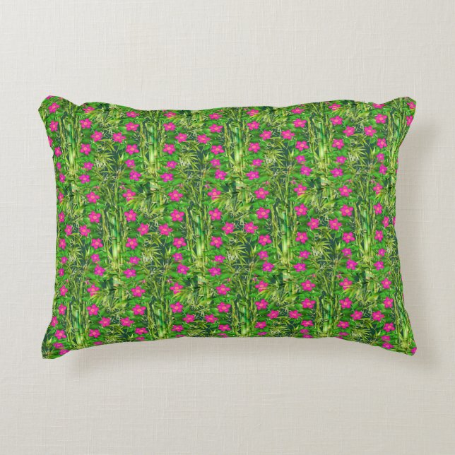 Rainforest Dreams Tropical Philodendron Bamboo Decorative Cushion (Front)
