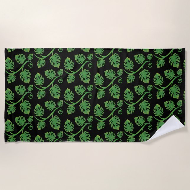 Rainforest Dreams Tropical Philodendron Vine Beach Towel (Front)