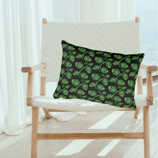 Rainforest Dreams Tropical Philodendron Vine Decorative Cushion (Green vines on black makes a statement!)