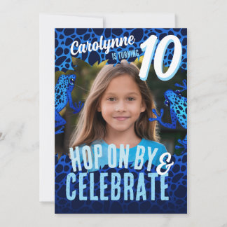 Rainforest Frog 10th Birthday Photo Invite - Blue