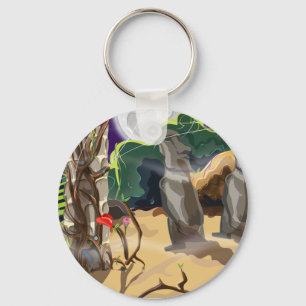 Rainforest Hidden Temple illustration. Key Ring
