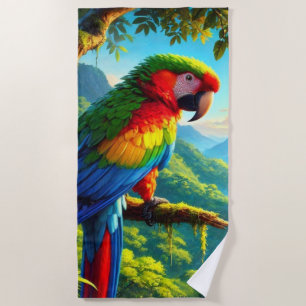Rainforest Macaw Parrot Colourful Beach Towel