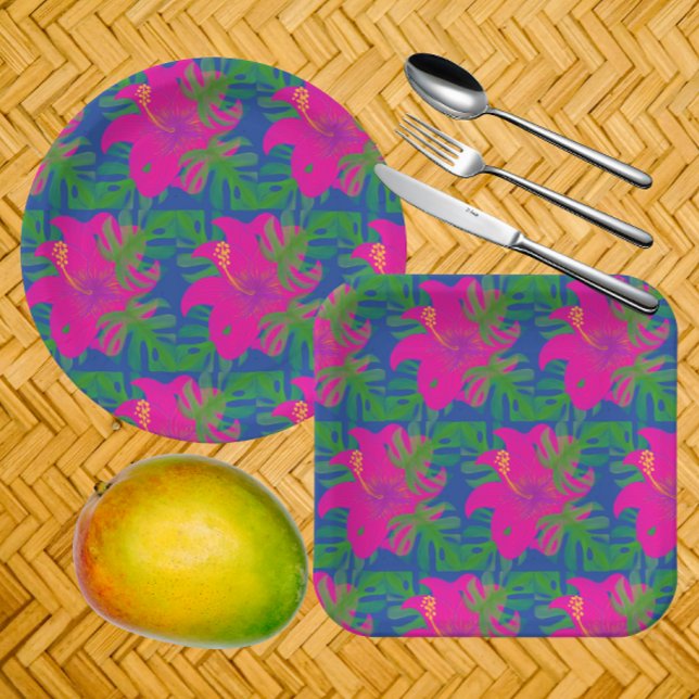 Rainforest Philodendron Hibiscus Tropical  Paper Plate (Ready for a tropical party!)
