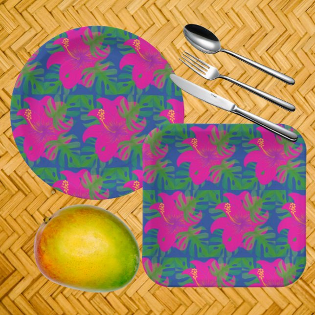 Rainforest Philodendron Hibiscus Tropical  Paper Plate (Easy care paper plates for your next luau!)