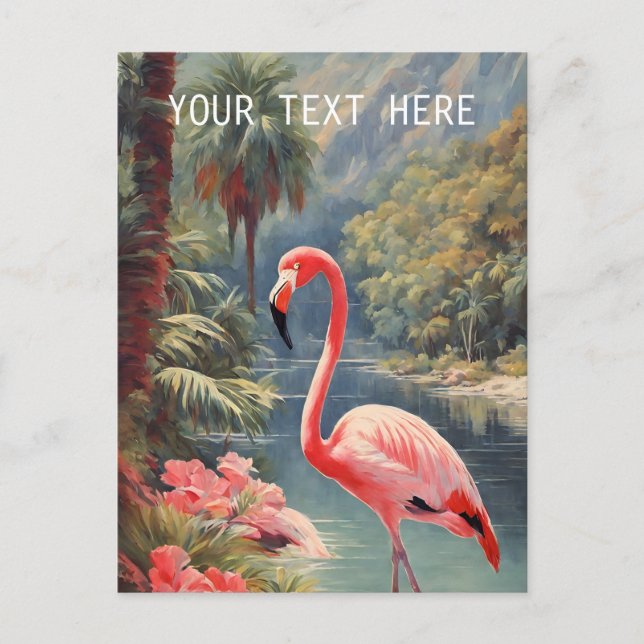 Rainforest Wildlife Pink Flamingo Vintage Postcard (Front)
