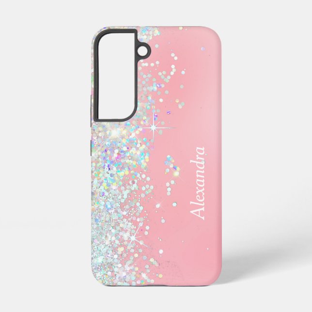 Raingow Glitter Confetti Star Pink Samsung Galaxy S22 Case (Back)