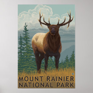 Rainier National Park, WashingtonElk Scene Poster