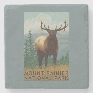 Rainier National Park, WashingtonElk Scene Stone Coaster