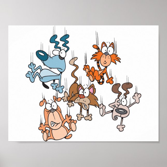 Raining Cats and Dogs Funny Pets Storm Poster (Front)