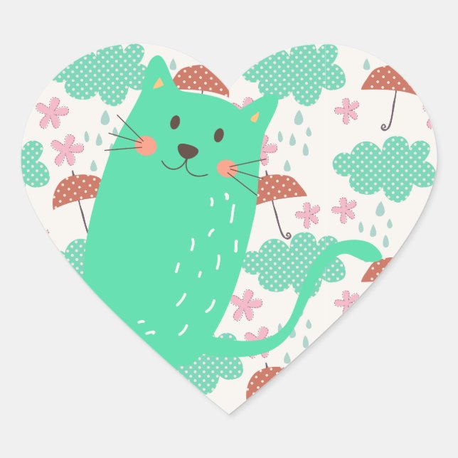 Raining Cats Heart Sticker (Front)