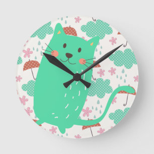 Raining Cats Round Clock