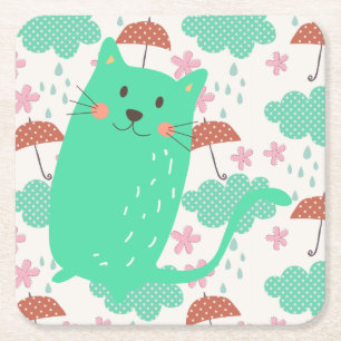 Raining Cats Square Paper Coaster