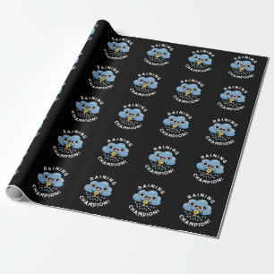 Raining Champ Funny Weather Rain Cloud Pun Dark BG Wrapping Paper