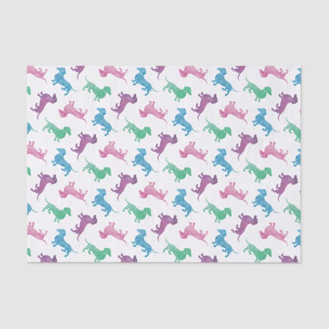 Raining Dachshunds Cute Pastel Coloured Doxies Tissue Paper (Front)