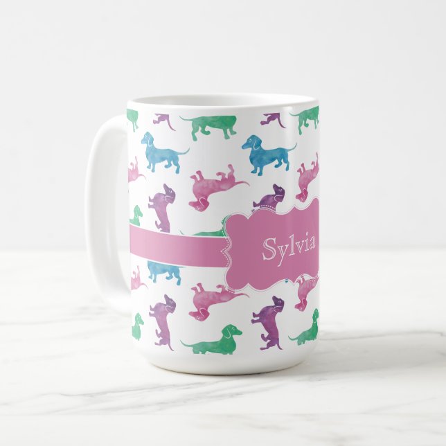 Raining Dachshunds Cute Pastel Doxies Coffee Mug (Front Left)