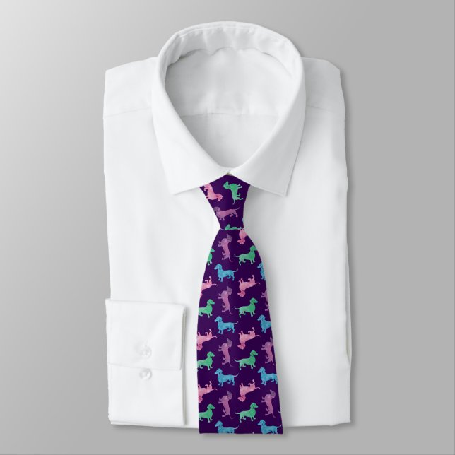 Raining Dachshunds Cute Purple Doxie Necktie (Tied)