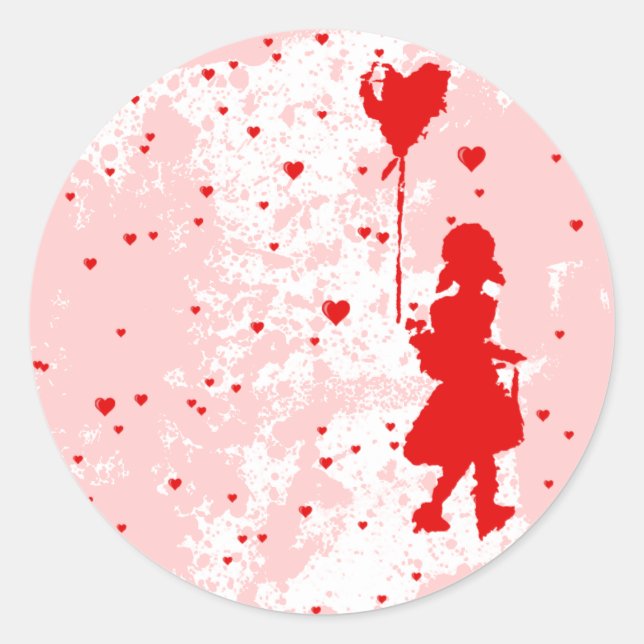 raining hearts classic round sticker (Front)