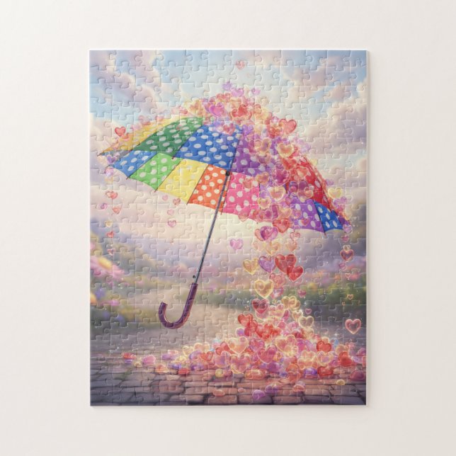 Raining Hearts Colorful umbrella Jigsaw Puzzle (Vertical)