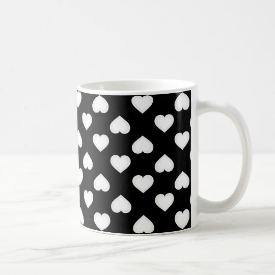 Raining Hearts: White Hearts on Black Coffee Mug