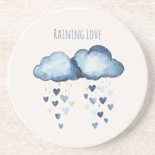 Raining Love Blue Clouds Hearts Coaster