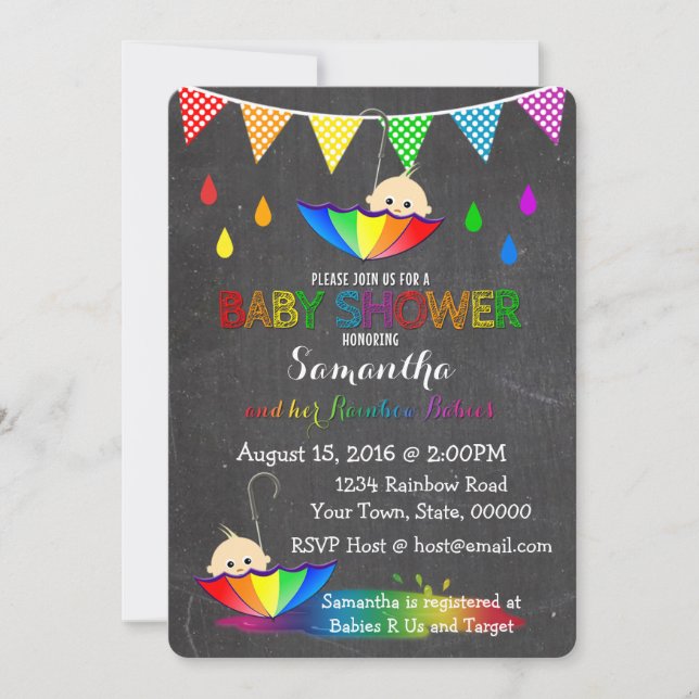 Raining Rainbow Babies Twin Baby Shower Invitation (Front)