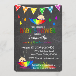 Raining Rainbow Babies Twin Baby Shower Invitation