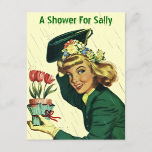 Raining Retro Shower Party Announcement Invitation