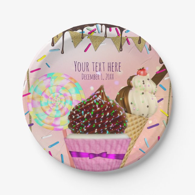 Raining Sprinkles Candy Land Sweets Party Paper Plate (Front)