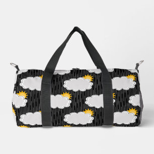 Raining Sunshine Clouds Pattern Design Black  Duffle Bag