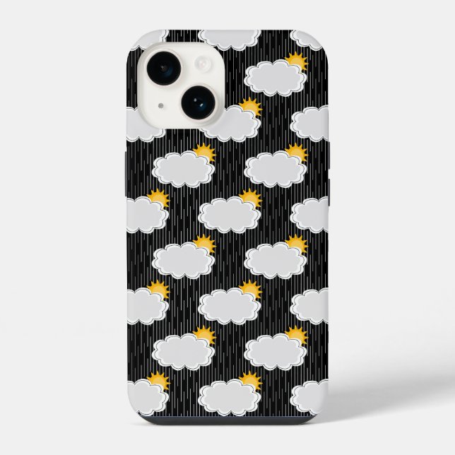 Raining Sunshine Clouds Pattern Design Black  iPhone Case (Back)