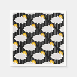 Raining Sunshine Clouds Pattern Design Black Napkin