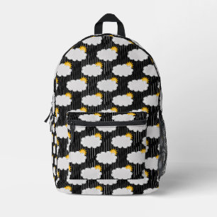 Raining Sunshine Clouds Pattern Design Black  Printed Backpack