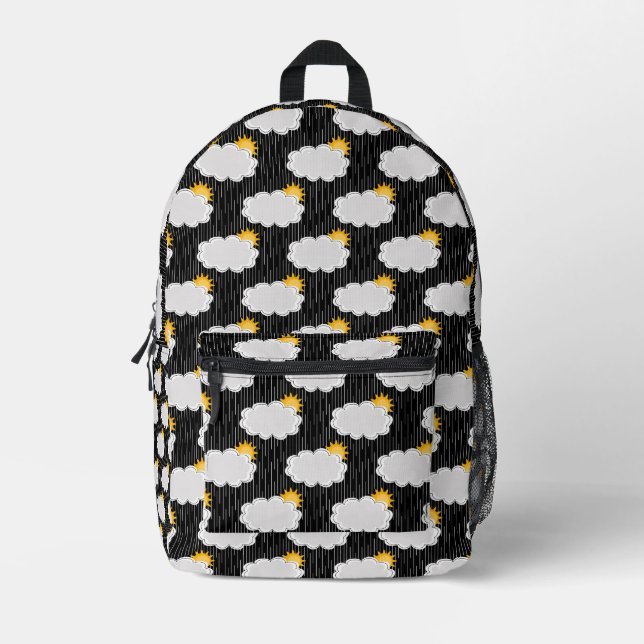 Raining Sunshine Clouds Pattern Design Black  Printed Backpack (Front)