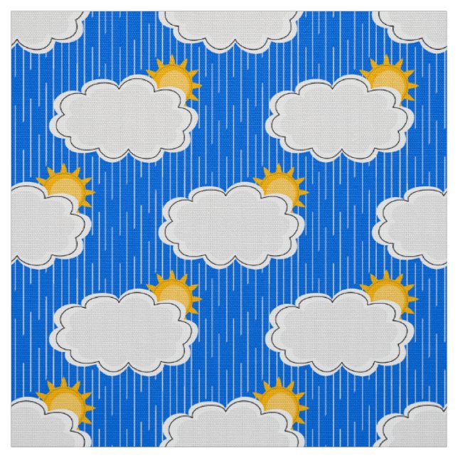 Raining Sunshine Clouds Pattern Design Blue Fabric (Swatch)