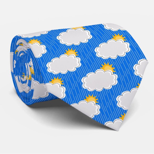 Raining Sunshine Clouds Pattern Design Blue Tie (Creator Uploaded)