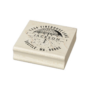 Raining Umbrella Vintage Return Address Stamp