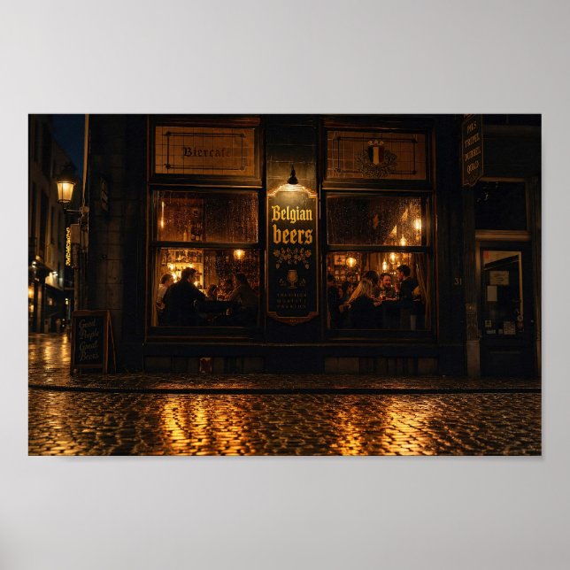 Rainlit Belgian Beerhouse Evening Poster (Front)