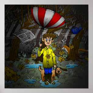 Rainy and windy day card poster