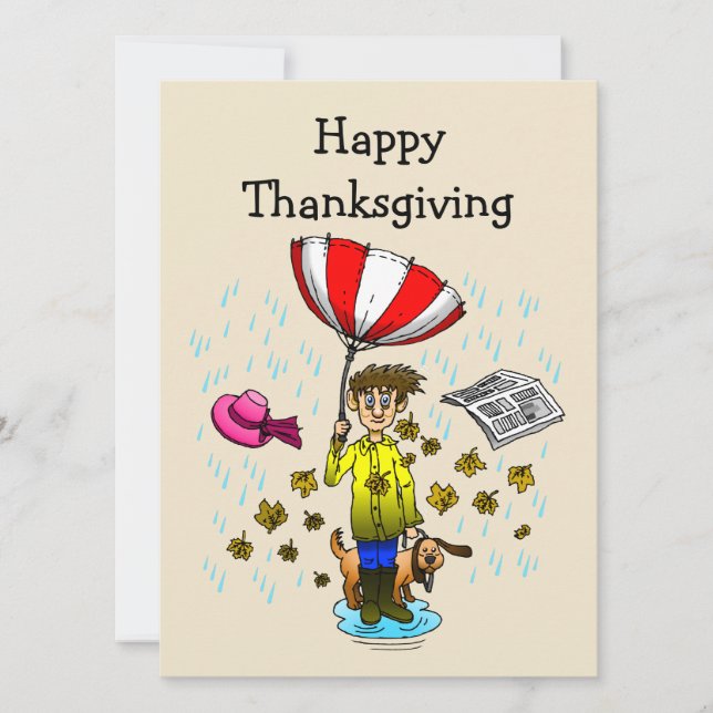 Rainy and Windy Day Happy Thanksgiving Card (Front)